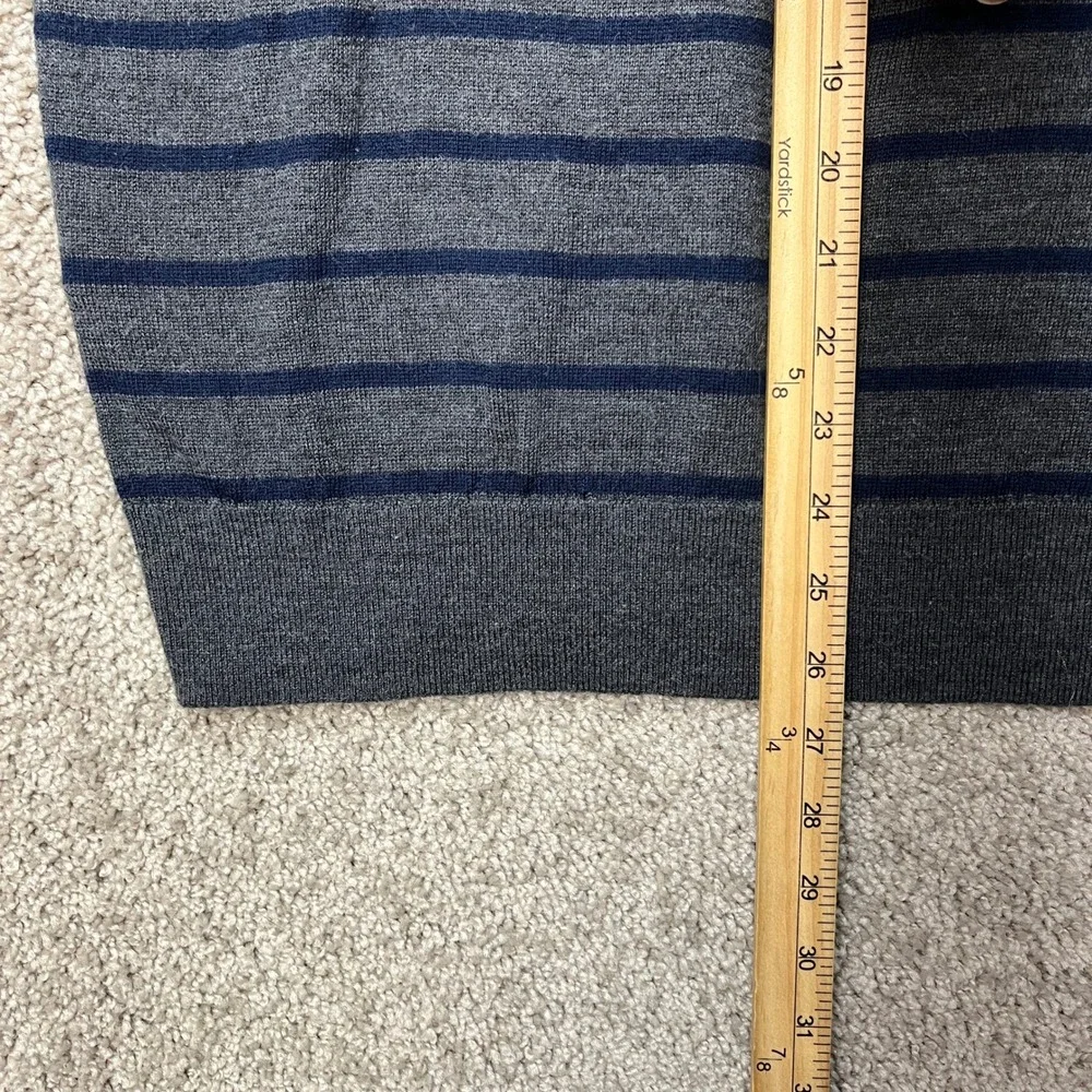 Banana Republic Sweater Men Large Gray Navy Blue Long Sleeve Striped Merino Wool